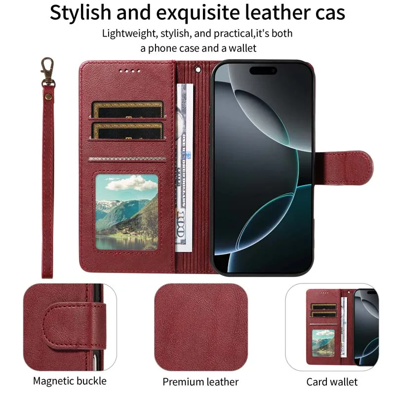 Elegant Leather RFID Blocking Phone Case with Anti-Theft Protection and Flip Wallet Design