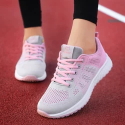 Women's Breathable Casual Mesh Lace-Up Sneakers - Pink, Black, White - 39 (Pink)