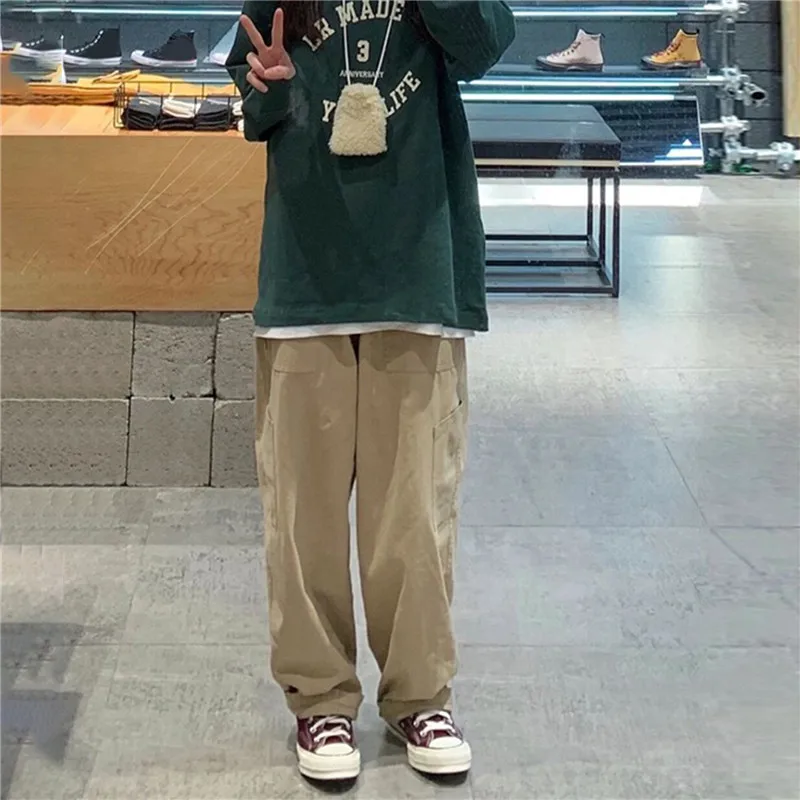 

Vintage Cargo Pants Women Harajuku Baggy High Waist Straight Wide Leg Trousers Casual Solid Drawstring Sweatpants Streetwear