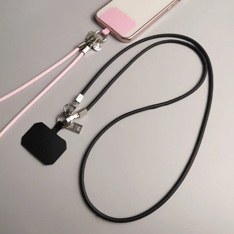 Cordão Longo do Telefone Móvel com Clipe de Couro Alça Universal Cor Sólida Simples Backable Anti Perda Crossbody