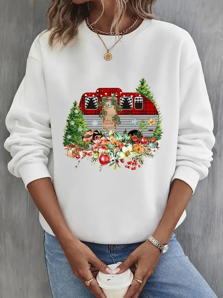 

New Year Holiday Graphic Sweatshirts Fashion Casual Christmas Lovely Style Sweet Season Pullovers Print Female Women Clothing