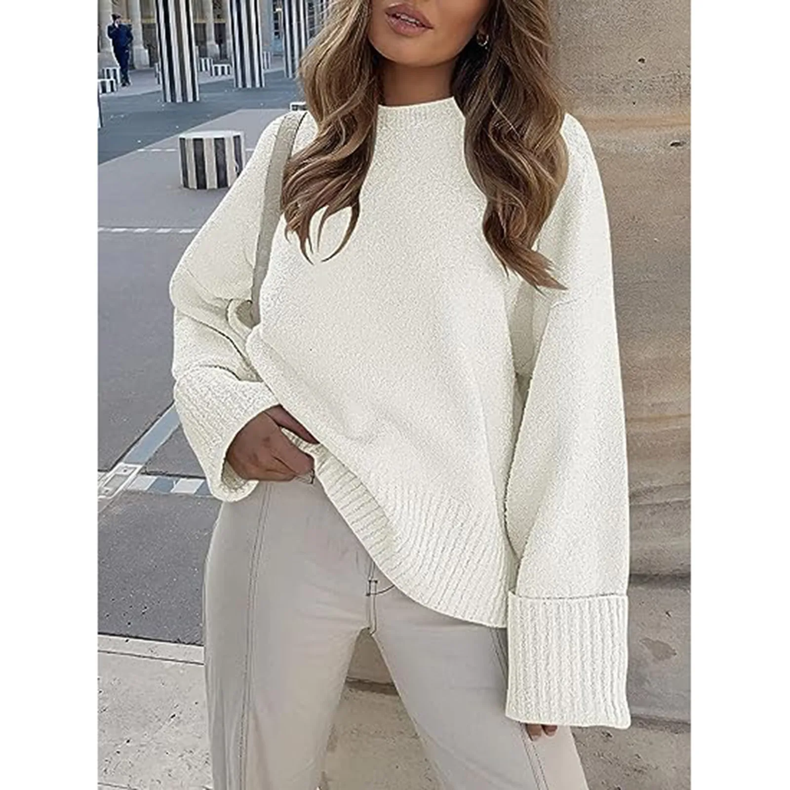 

Oversized Sweater Women Autumn Winter Fashion Thicken Warm Solid Color Long Sleeve Crew Neck Knitted Pullovers Lady Jumpers Tops