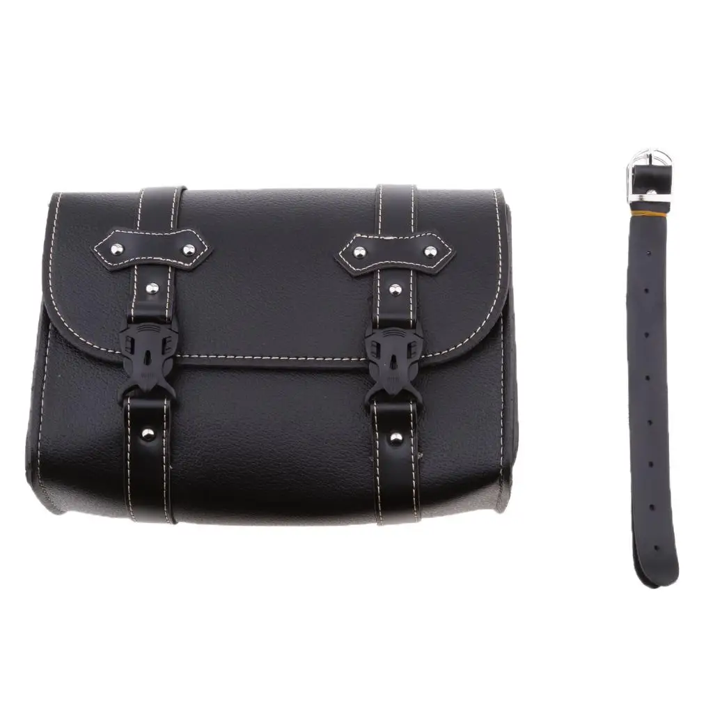 

Motorcycle Tool Bag Handlebar Saddle Bag PU Leather Storage Tool Pouch 2 Strap Closure