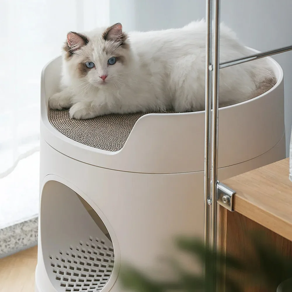 제조업체 화이트 원형 플라스틱 고양이 화장실 (청소 기능 포함)