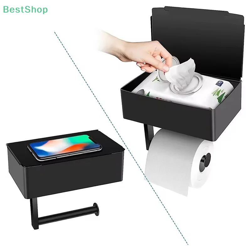 Wall Mounted Toilet Paper Holder With Shelf And Storage Box Multi-function Wipes Dispenser Fits For Bathroom Wipe Storage
