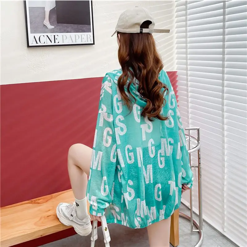 Women's Jacket Hooded Blouse for Woman Woman Clothing Lettering Loose-fitting Cardigans Breathable Sunwear Thin New Summer