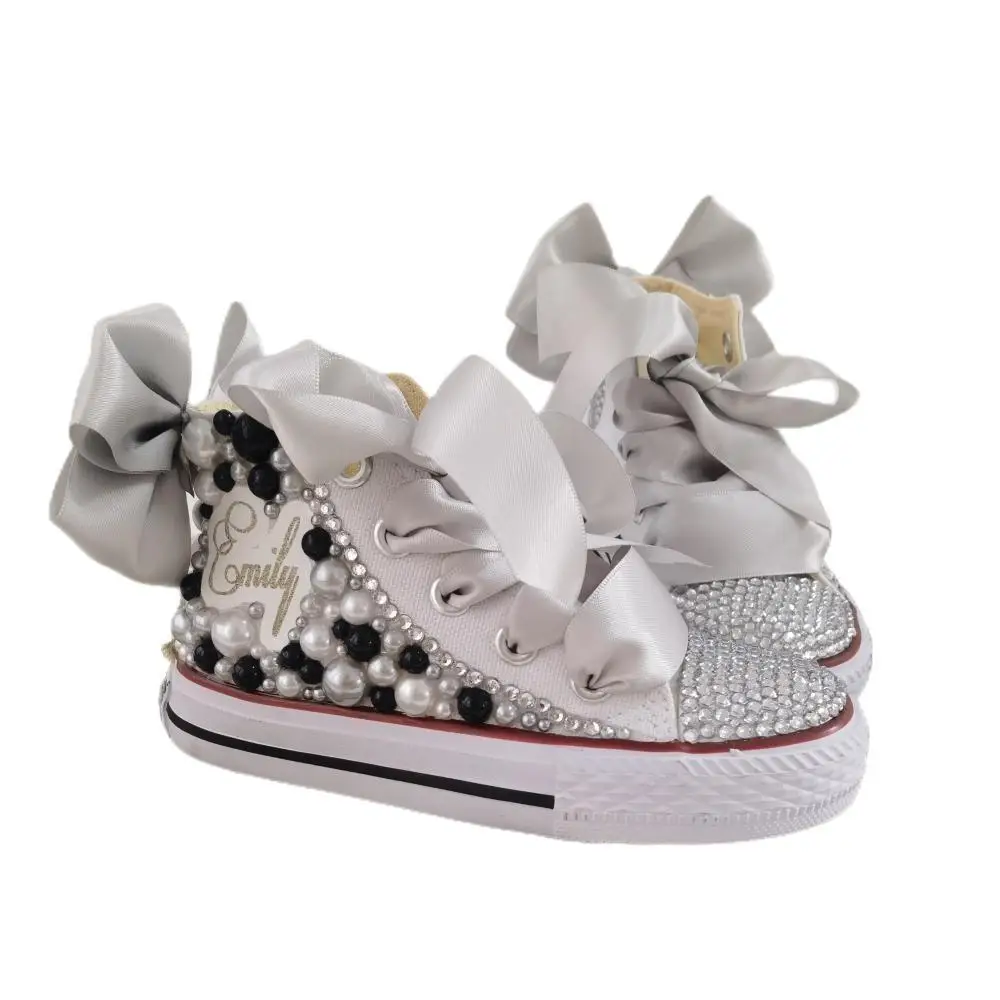 Customized Your Name Original Kid Canvas Shoes Sparkle Rhinestone cow Inspired Baby Girl Handmade Gift Crystal Flats Sneakers 5