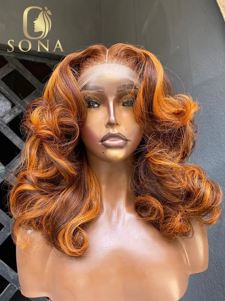 Body Wave Ginger Orange Brown Highlight 13x6 Lace Front Wigs Colored Wig 13x4 Transparent Lace Frontal Wigs Glueless Human Hair