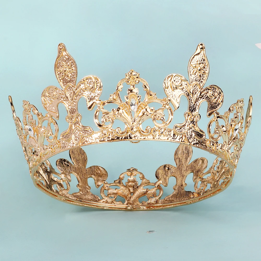 Baroque Round Tiaras and Crowns for Women Accessories Beauty Pageants Crown Gold Color Hair Jewelry Party Headpiece Gift