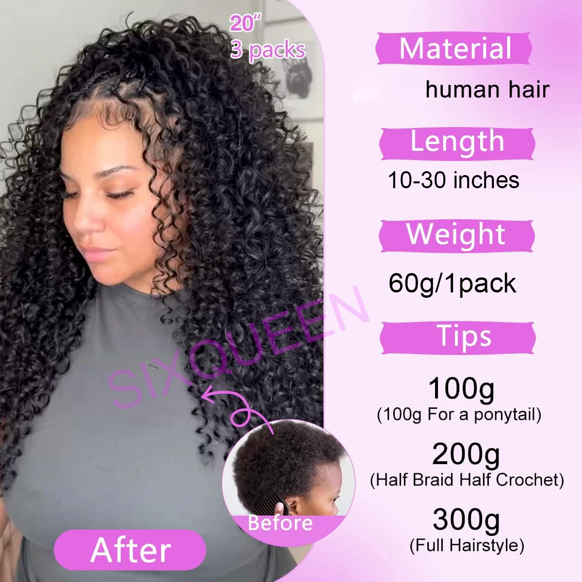 Deep Curly Feather Crochet Hair Pre-Separated Knotless Braids Deep Wave Human Hair Extensions for Dreadlocks & Braided Styles 3