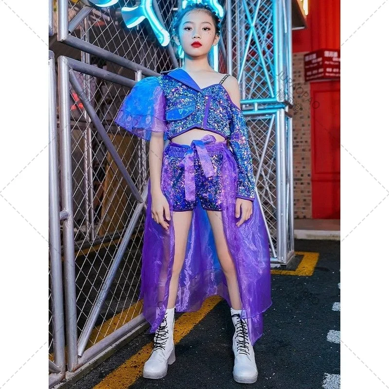 Hip-hop Girls\' Dance Performance Clothing Holographic Fashion Runway Fashion Clothing for Girls, Children\'s Jazz Dance Clothing