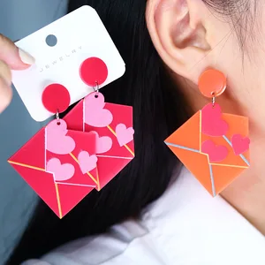 2023 New Valentine's Day Earrings Love Envelopes Sweet Personalized Acrylic Printed Jewelry for Women