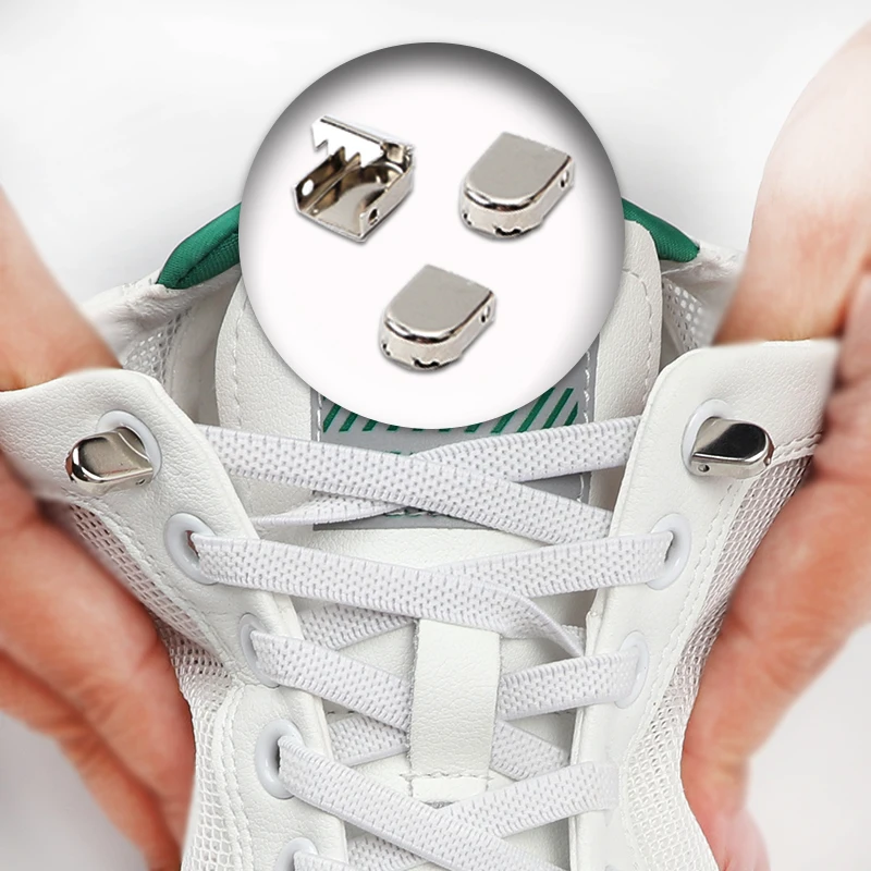1켤레 묶을 필요 없는 신발끈, 금속 버클, 신발끈, 스니커즈용, 프리사이즈, 성인 및 아동용, 빠른 신발끈, 스포츠용 고무 신발끈
