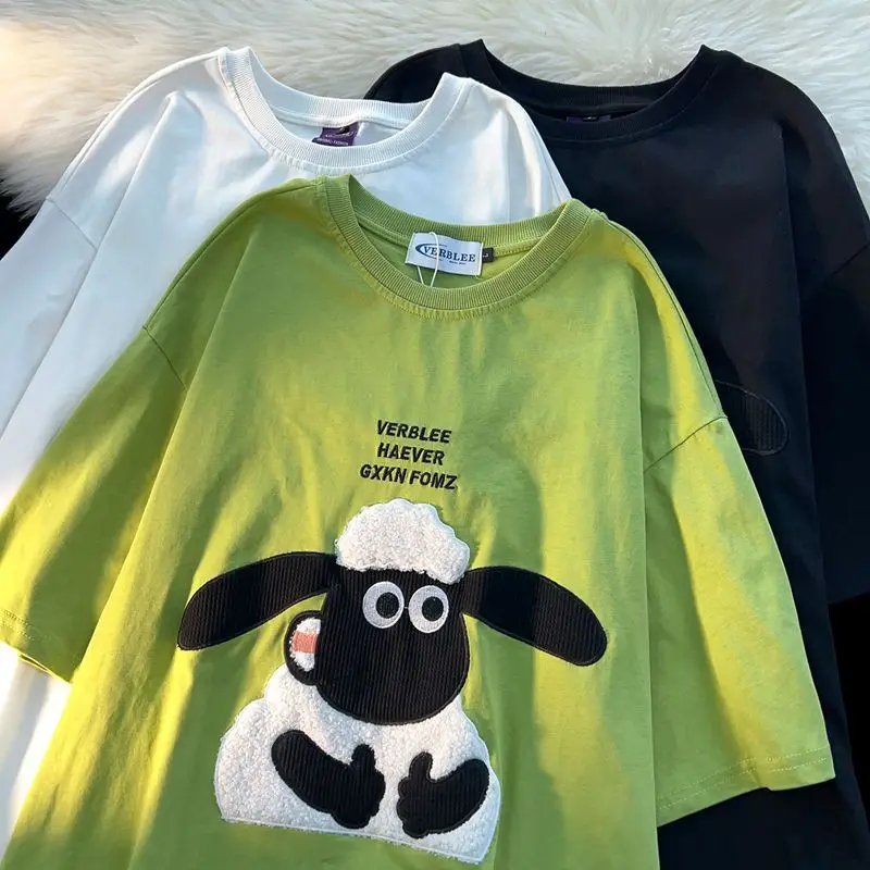 2023 Summer Cartoon Animal Sheep Embroidery Kawaii Tees