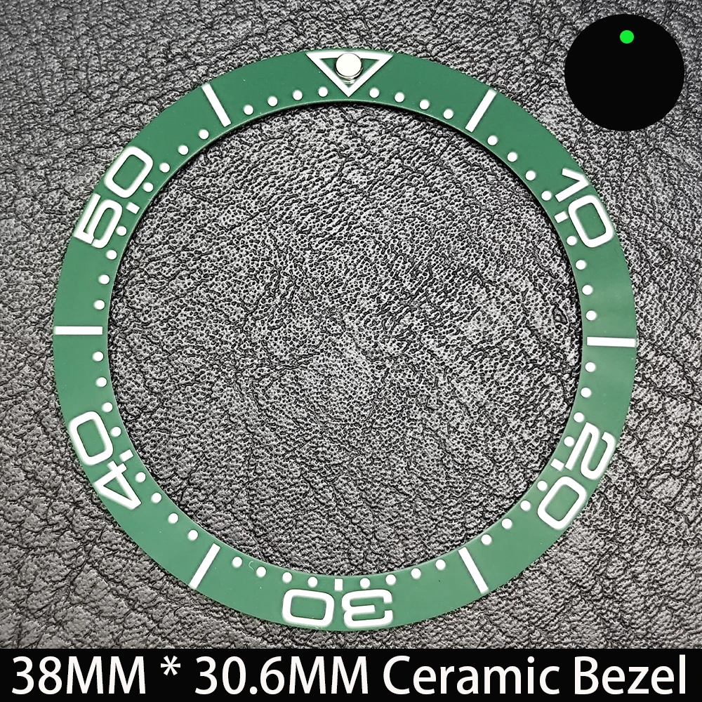 Elegant Blue Luminous Bezel GMT and Diving Watch Insert, Sloping 38mm x 30.6mm Ceramic/Aluminum