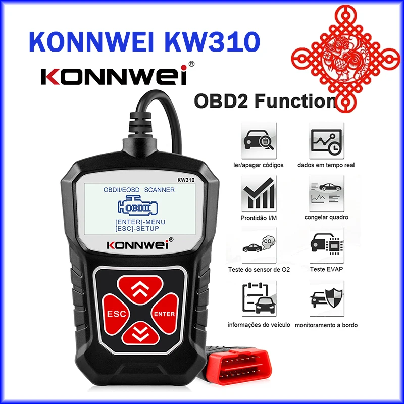 

OBD2 сканер KONNWEI KW310, инструмент для диагностики автомобиля на русском языке, считыватель кодов неисправности автомобиля KONNWEI KW310 V310 pk V309 MS309, новинка 2023