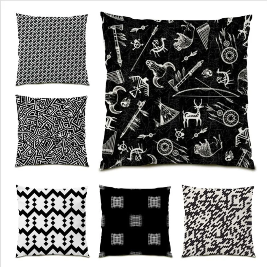 Poster Geometric Line Throw Pillow Covers Home Decor Black Living Room Decoration Cushion Cover 45x45 Polyester Linen E0008 leaf throw pillow covers modern simple living room sofa home cushion cover
