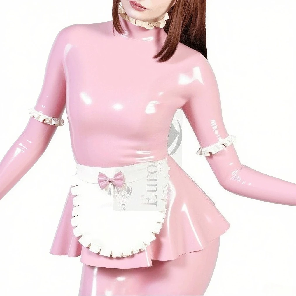 Customized Sexy Latex French Maid Attire Back Zippers White Apron Bows ...