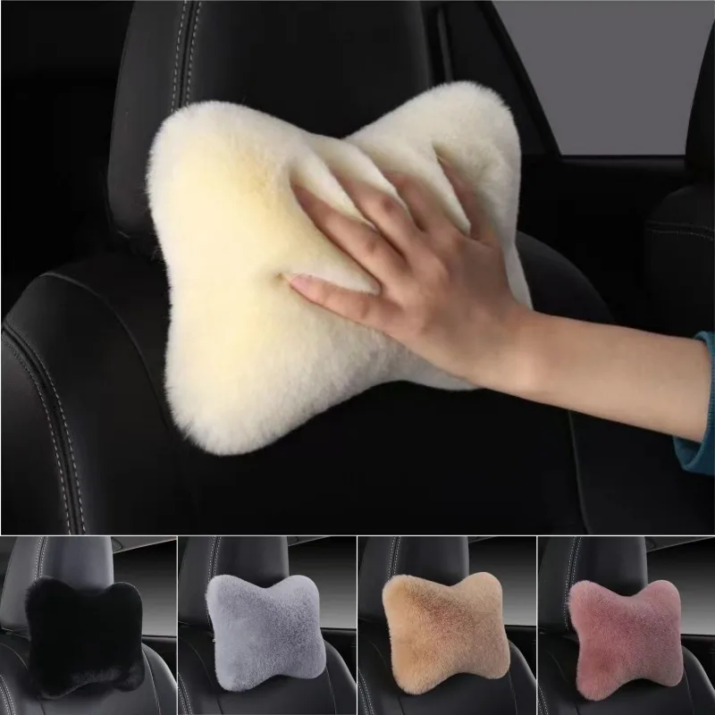 Car Headrest Lumbar Pillow 1pc Soft Imitation Rabbit Plush Comfort Cushion For All Seasons Ergonomic Driver Support