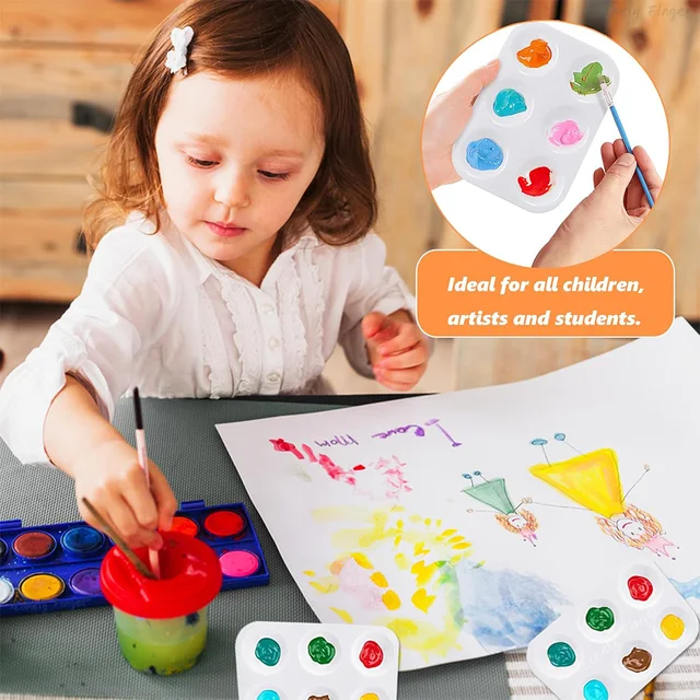 12 Pcs Paint Mixing Palette Tray, Mini Rectangular White Watercolour Palette with 6 Wells, Reusable Plastic Painting Palette 5