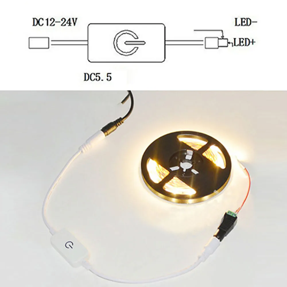 LED Strip Controller LED Dimmer Switch LED Dimmer Controller Smart Dimmer Switch LED Strip Switch Power Cords Dimmer Switch LED Strip Light Neon Led Touch Switch Button Dimmer Adjust Brightness Controller with DC Plug for 12V-24V Adjustment 2835 5050
