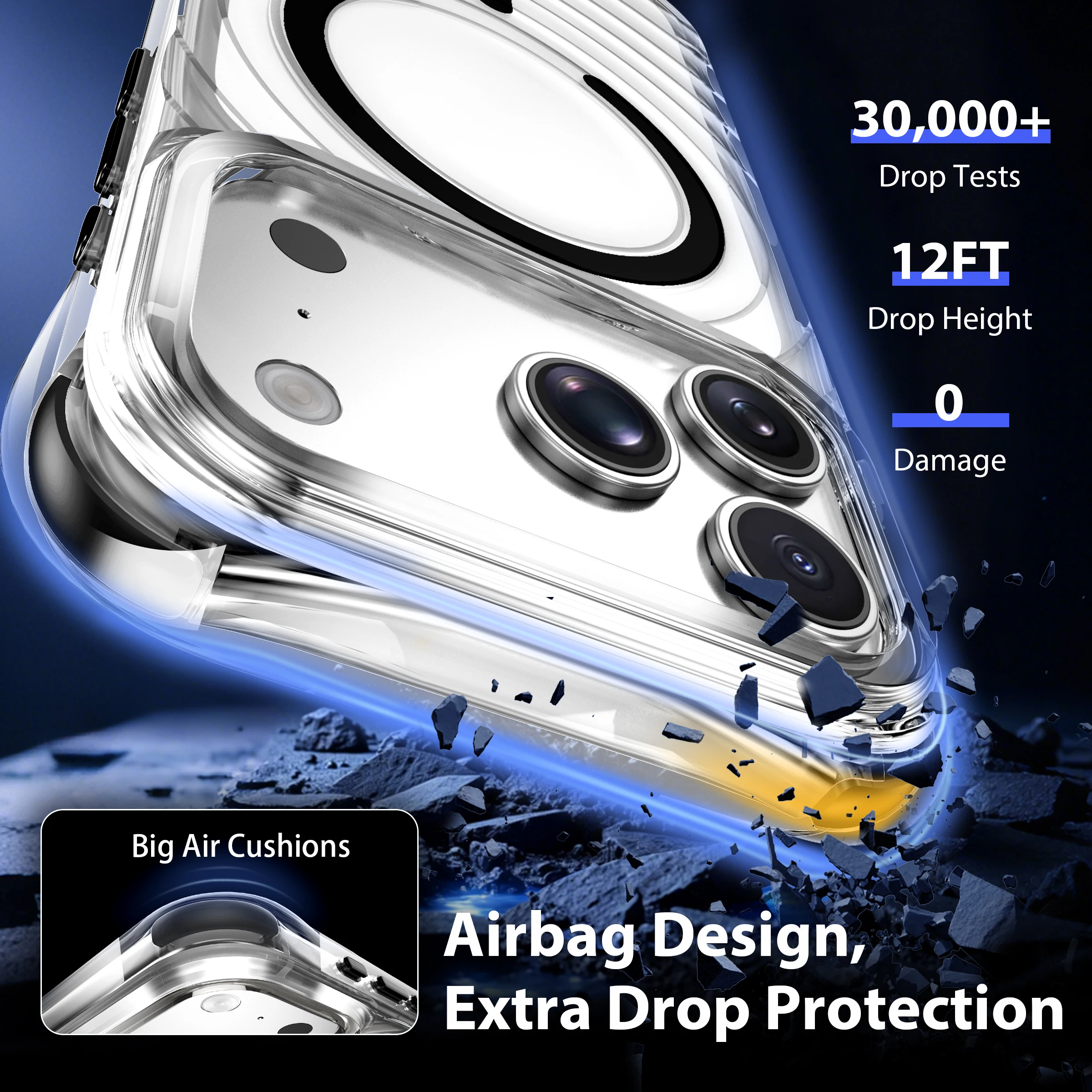 Water Ripple Shockproof Clear Magnetic Case with Magsafe-Compatible Wireless Charging - Transparent Hard Back Cover