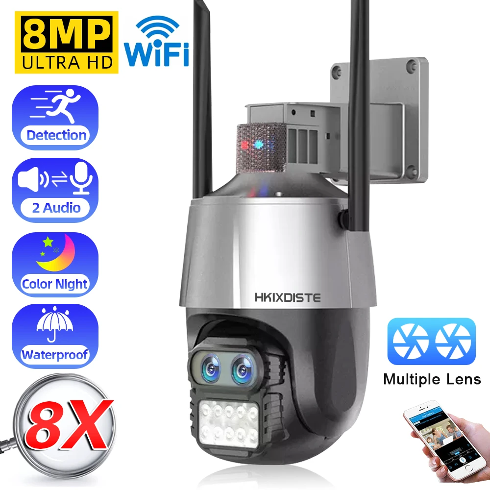 Icsee Dual Lens Wifi Security Camera 8mp Wifi Surveillance Cameras