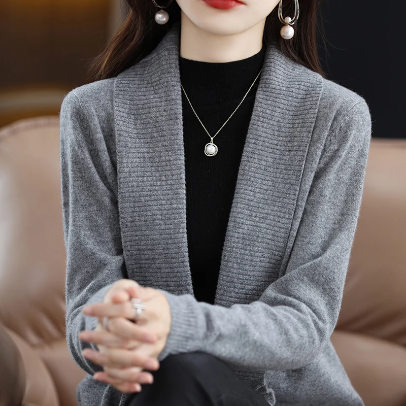 

Women's 100% Merino Wool Sweater, Long Sleeve, Knitted Cardigan, Warm, Soft, Y2K Clothing, Fashion, Fall, Winter, 2023