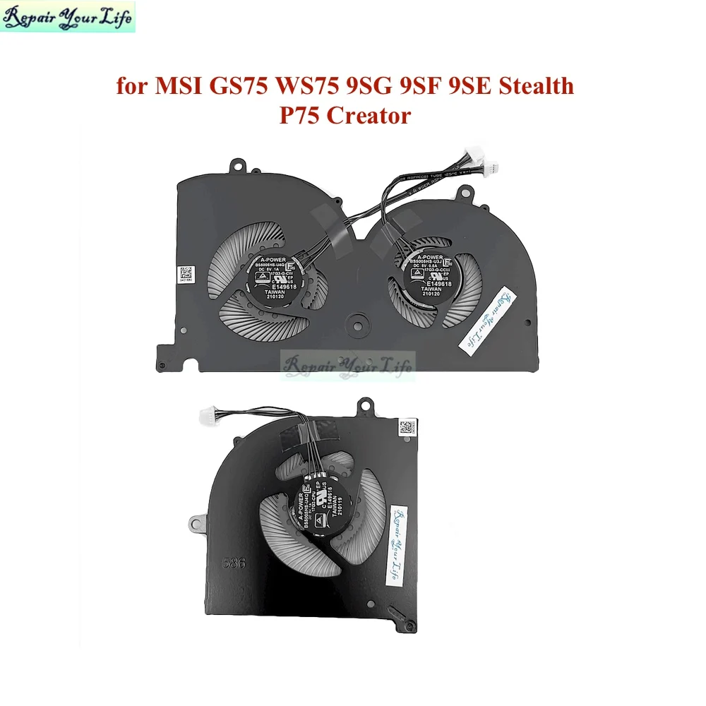 Ventilador de Refrigeração Portátil Bs5005hs-u4q para Msi Gs75 9sg 9sf 9se Stealth P75 Criador Ms17g2 17g3 Bs5005hs-u3j Novo