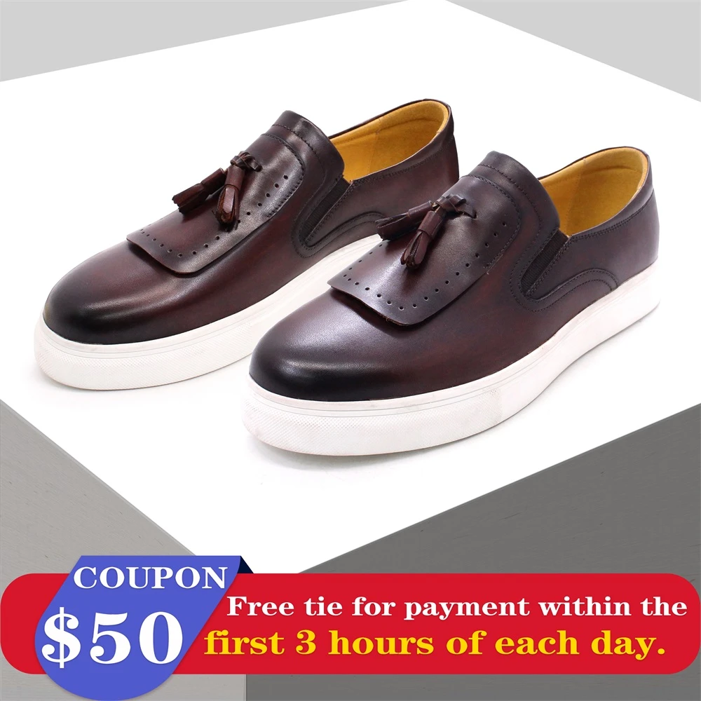 Zapatos casuales de cuero con borla de alta gama para zapatos planos cómodos con punta redonda, mocasines para Banquete de oficina|Zapatos de hombre| - AliExpress