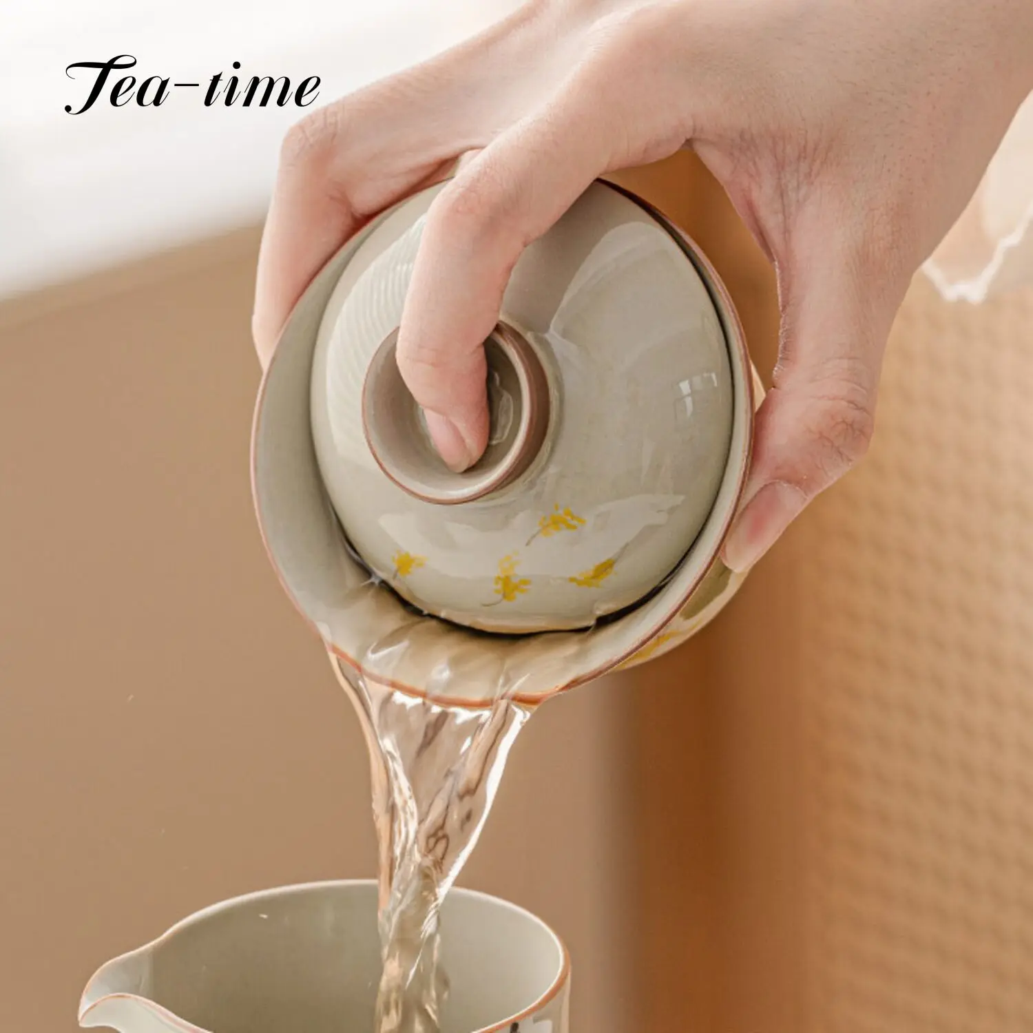 150ml Plant Ash Gaiwan Hand-painted Cute Rabbit Ceramic Ercai Tea Tureen Teacup Tea Bowl Anti-scald High-end Kung Fu Set