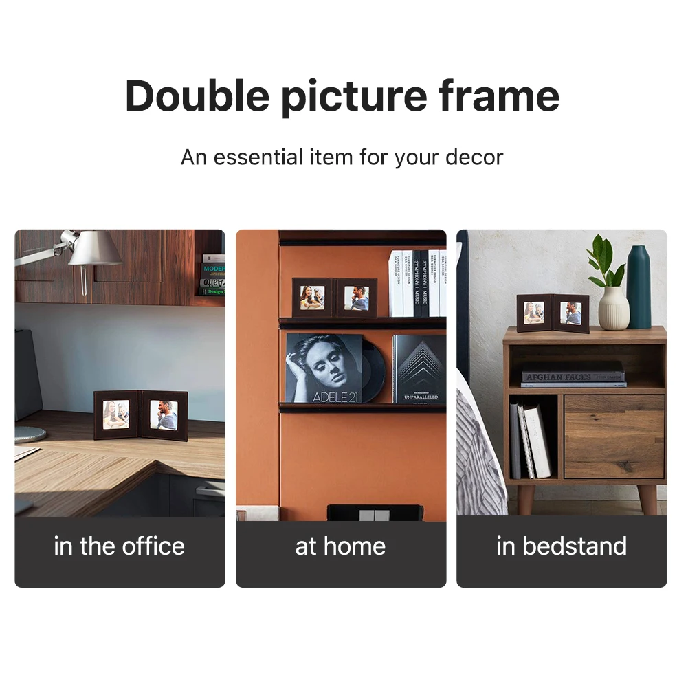 Ретро двойная фоторамка открывающийся складной держатель для фотографий из натуральной кожи Подставка для фотографий для рабочего стола украшение для дома