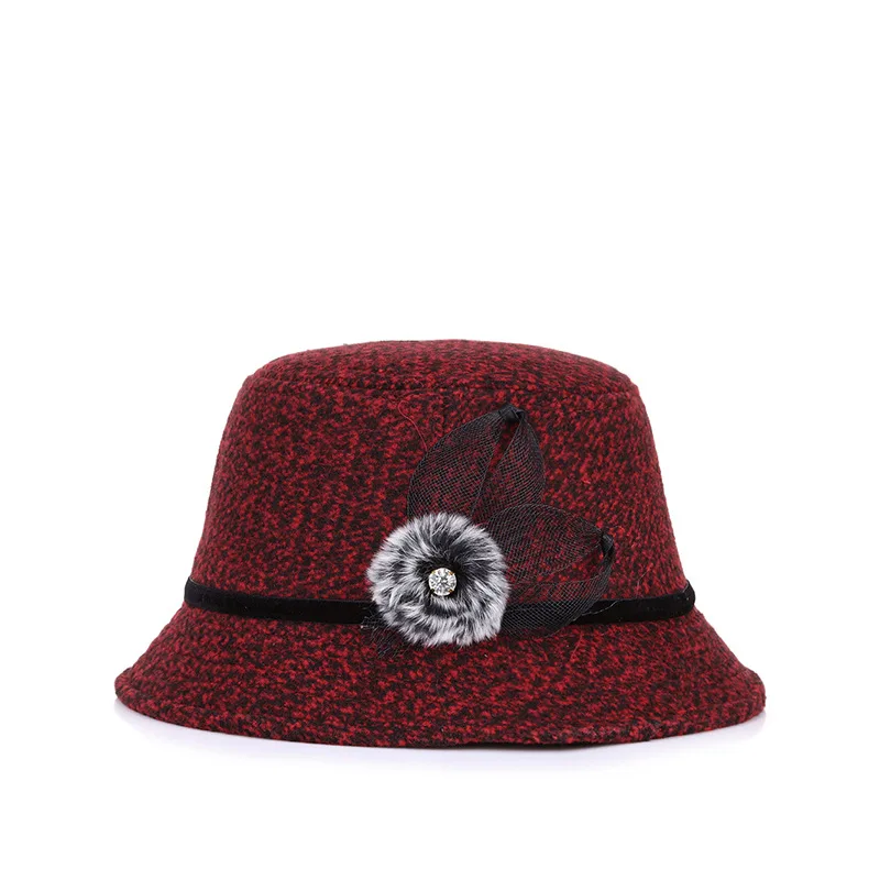 Hat The New 2022 Ms MAO Qiu Diamond Mother Cap Outdoor Warm Elegant Folding Women Wool Lady |