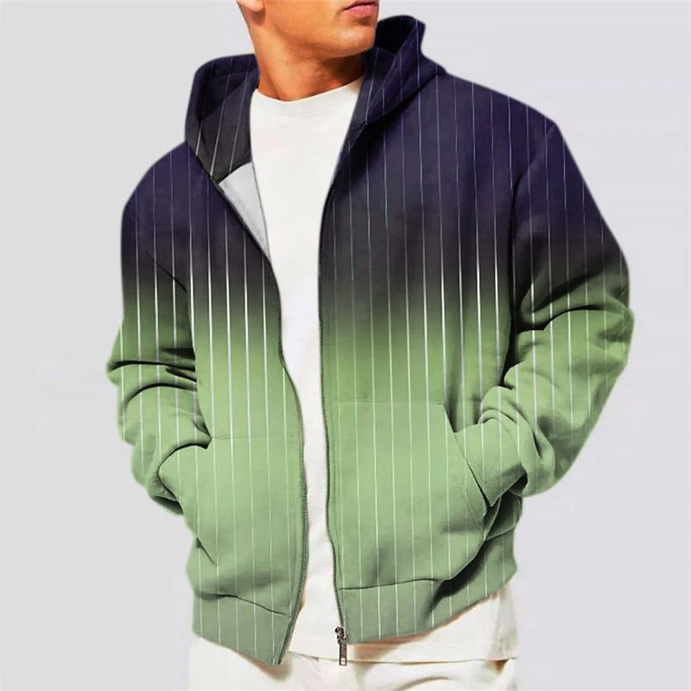 

Autumn Winter Men Striped Gradient Hoodies Zip Up Long Sleeve Hooded Sweatshirt Jackets Athletic Hoodie Outwear Coats Male