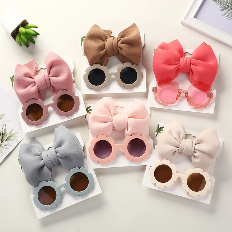 

Children Baby Girls Sunglasses Hair Band Set Cartoon Glasses Knot Bow Headband