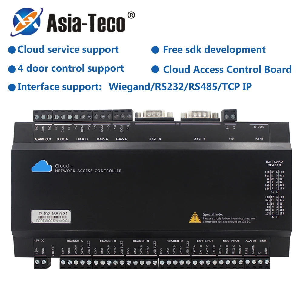 4 Door Cloud Network Access controller Board for Double-Way Entry and Exit HTTP TCP IP MQTT RS485 RS232 Wiegand 26 SDK for Free