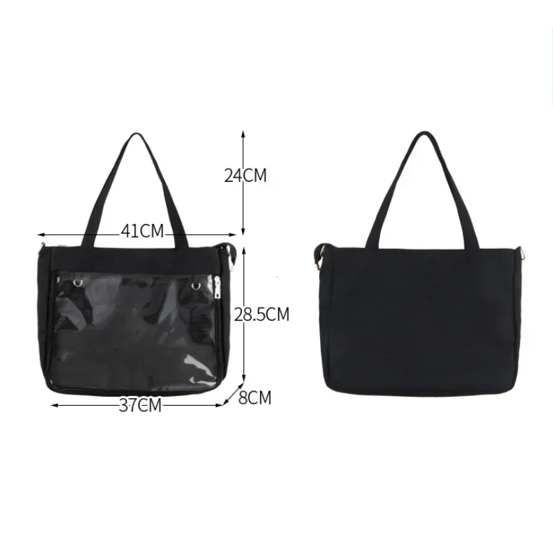 Big Ita Bag Black with Insert Japanese Cute Clear Women Double Straps Girls Kawaii Transparent Shoulder Bag Purses and Handbags