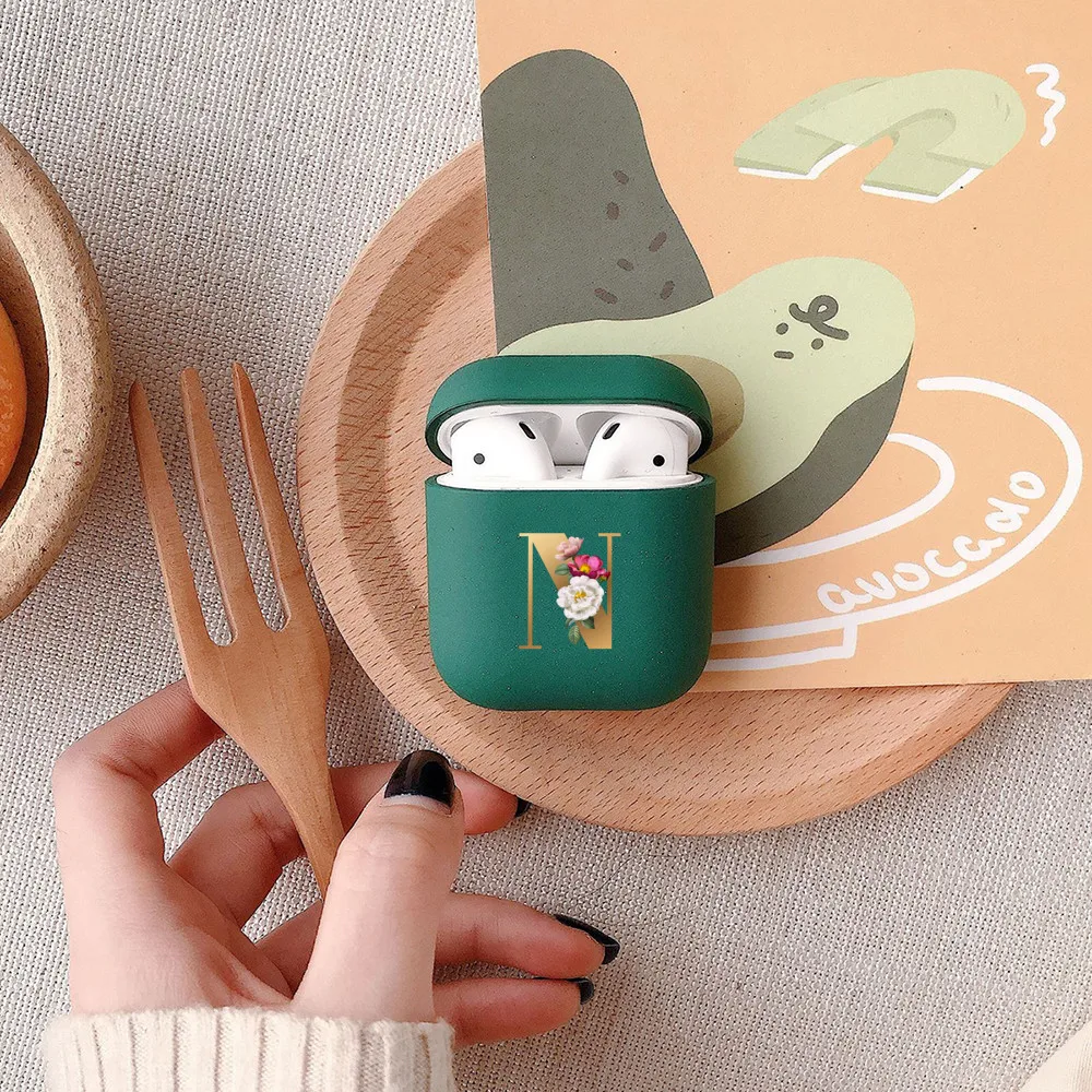 Custodia Verde Iniziale In Oro Lettera A Z Per Apple Airpods 1/2 Cuffie Wireless Antiurto Air Pod 2 1 Custodia Rigida Opaca
