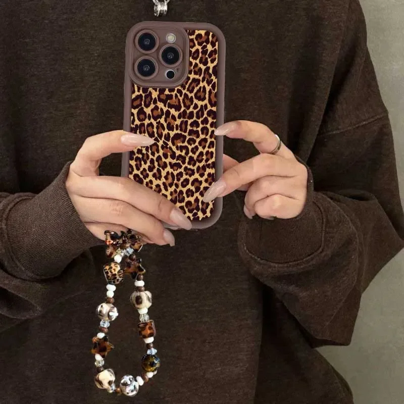 Leopard Print Hand Chain Phone Case Cover