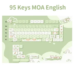 Cute Puppy & Kitty Keycaps Set - 95 - Key PBT Dye Sublimation in MOA Profile for DIY Mechanical Keyboards (Green Keycaps bag)