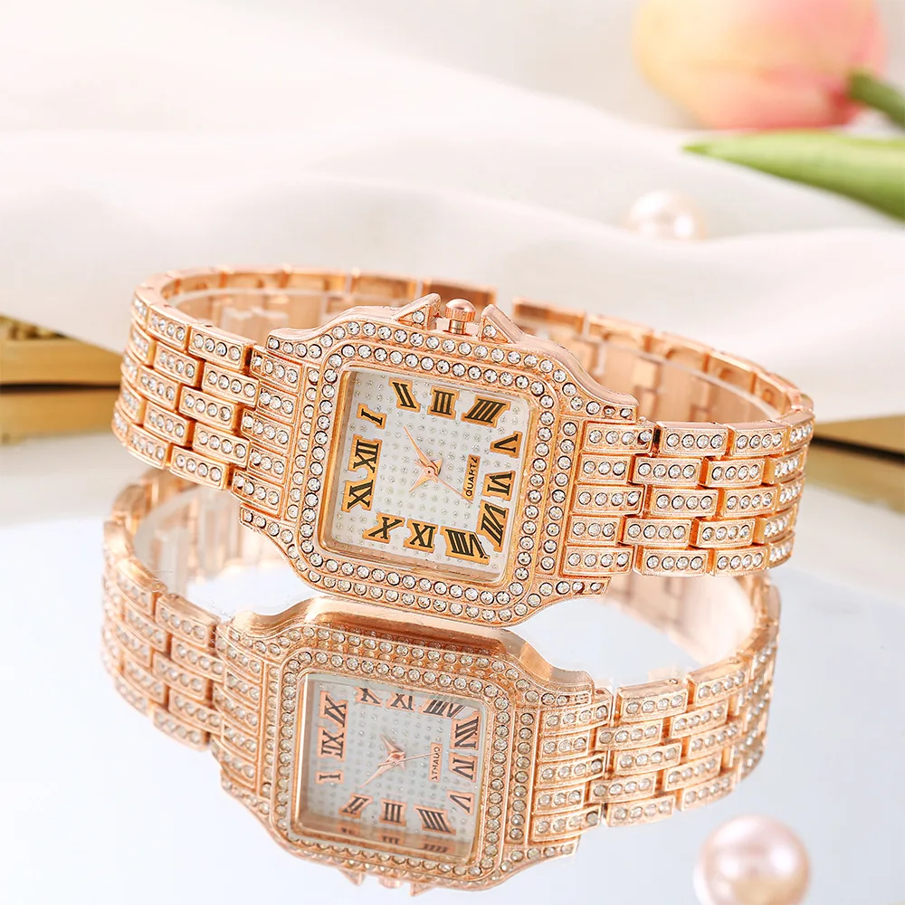 MAYZHISU Women Watch Diamond Steel Strap Fashion Ladies Watch Hip Hop Iced Out Business Women's Wristwatch Classic Square Clock