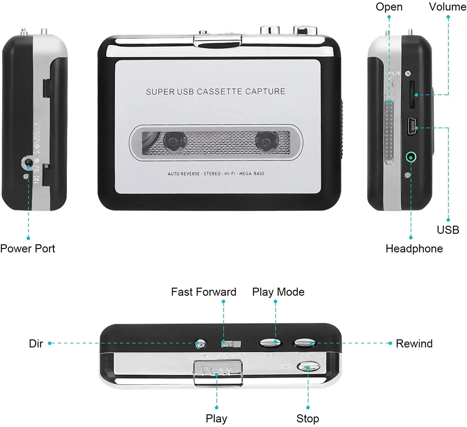 BW Cinta portátil a la PC Cassette-to-MP3 CD convertidor USB Captura de  Audio Digital Reproductor de música, Reproductor de Cassette USB y Cinta a  MP3