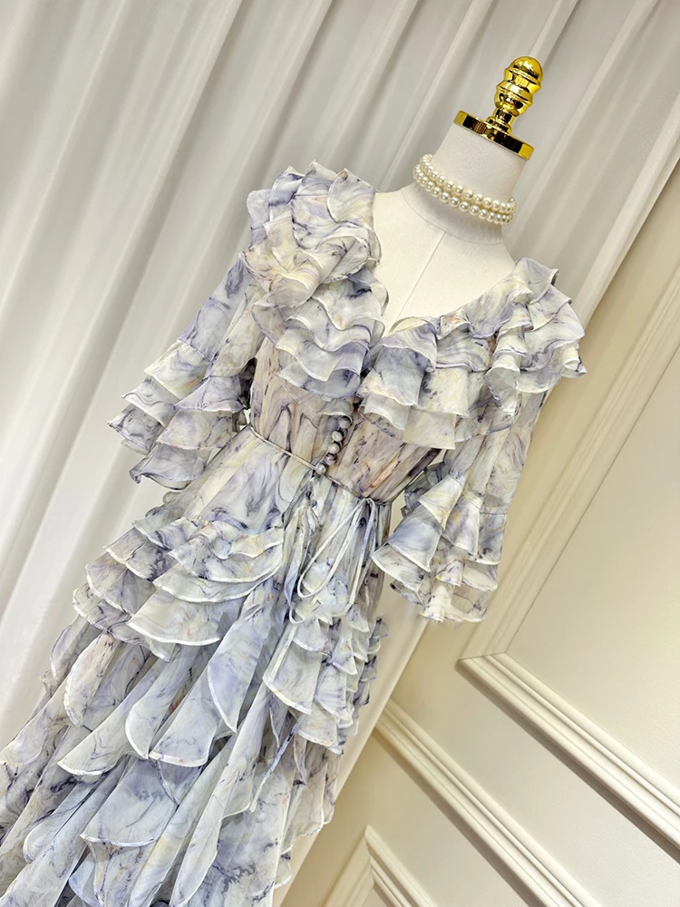 GALCAUR-فساتين نسائية مرقعة بكشكشة, رقبة مستديرة, أكمام فراشة, خصر عالي, مربوط بأربطة, ضرب اللون, أنيق, أنثى 4 GALCAUR-فساتين نسائية مرقعة بكشكشة, رقبة مستديرة, أكمام فراشة, خصر عالي, مربوط بأربطة, ضرب اللون, أنيق, أنثى 4