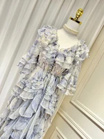 GALCAUR-فساتين نسائية مرقعة بكشكشة, رقبة مستديرة, أكمام فراشة, خصر عالي, مربوط بأربطة, ضرب اللون, أنيق, أنثى 1