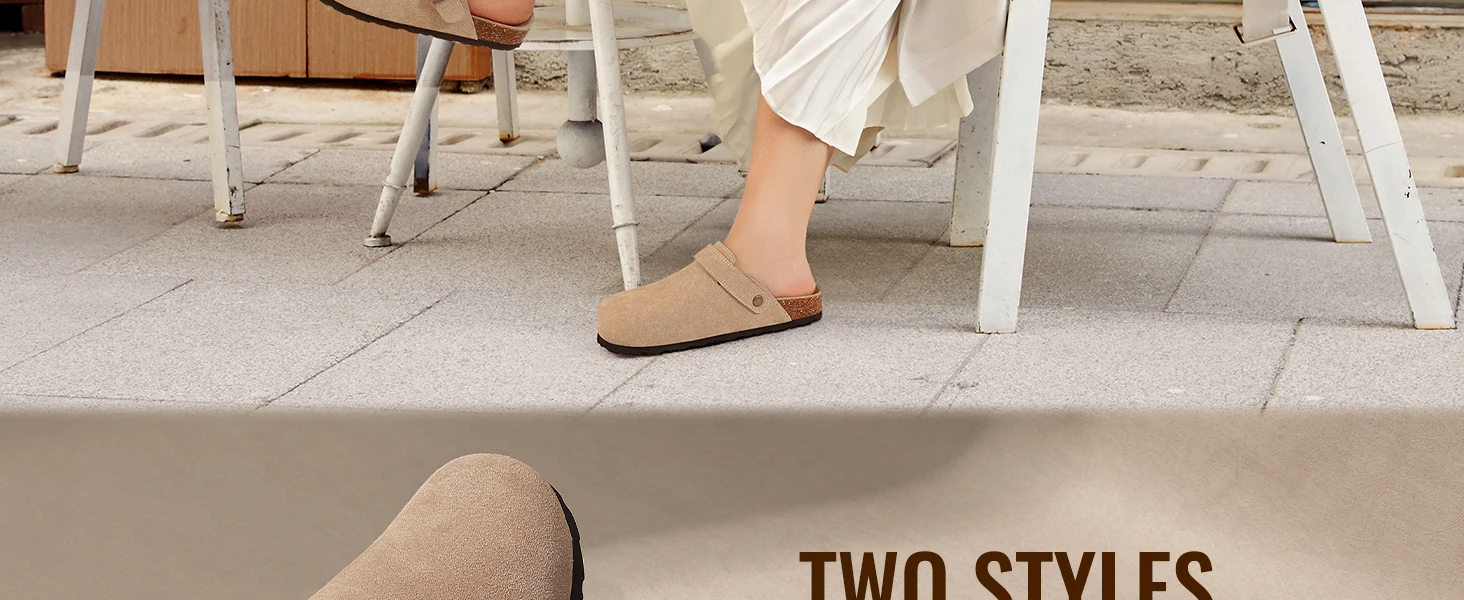 Women's Suede Mules Sandals With Arch Support And Cork Footbed_voghion.com
