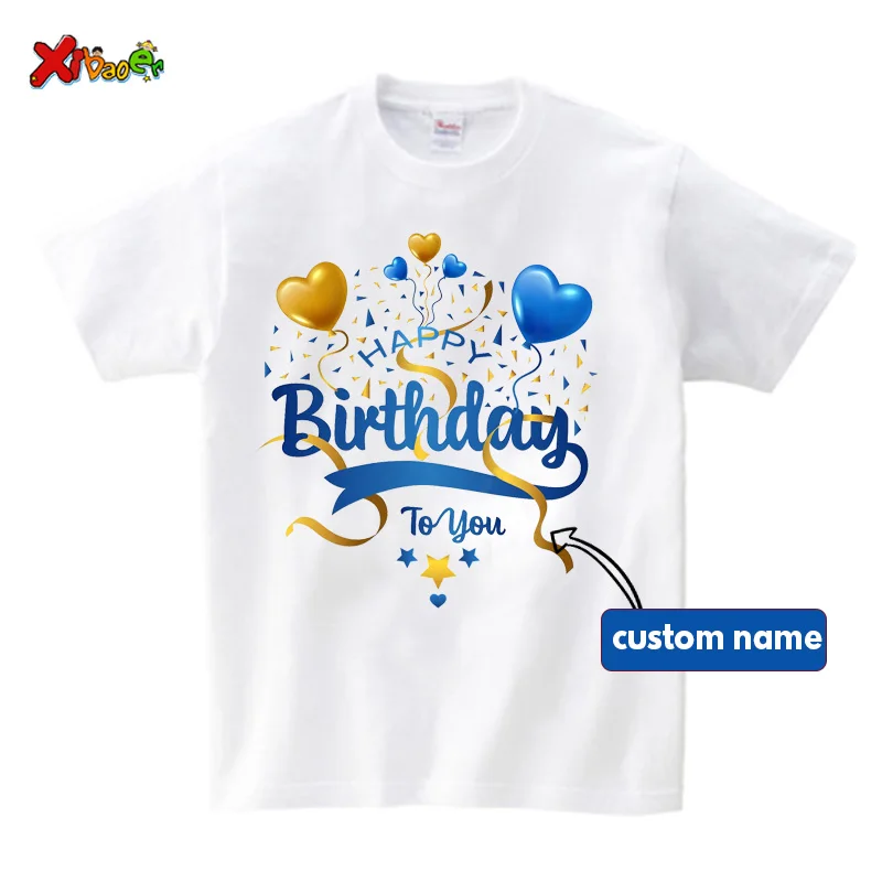 Happy Birthday T Shirt Matching Family Outfits Blue Gold Shirts Women Party Custom Name Shirt Children Baby Clothes Family Look 2