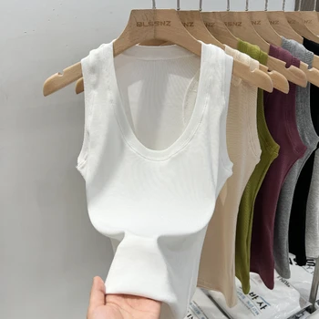 قميص نسائي صيفي أساسي مرن موديل 2025 قميص قصير مضلع برقبة دائرية منخفضة الصلبة على الطراز الكوري خزانات كاميس ضيقة متعددة الاستخدامات