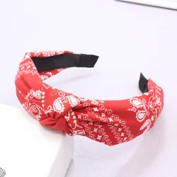 Elegant Bow Knot Headband for Women - Cashew Print Cloth Head Hoop for Everyday Wear (Red)