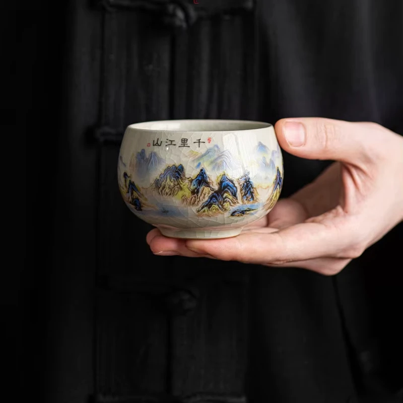 Tea Cup 1PC Exquisite Ice Crack Glaze Ceramic Hand-painted Porcelain Master Cup Accessories