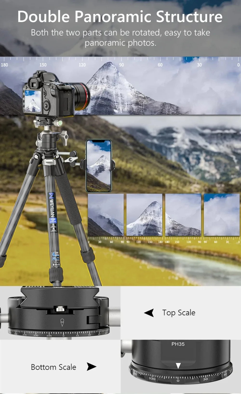 CX5 Carbon Fiber Lightweight Travel Tripod Professional DSLR Camera Tripod For F
